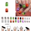 Halloween Cobweb Bat Faux Nail Short Square Manicure Tips Sparkling Press On Nail 24pcs Not Require Adhesive