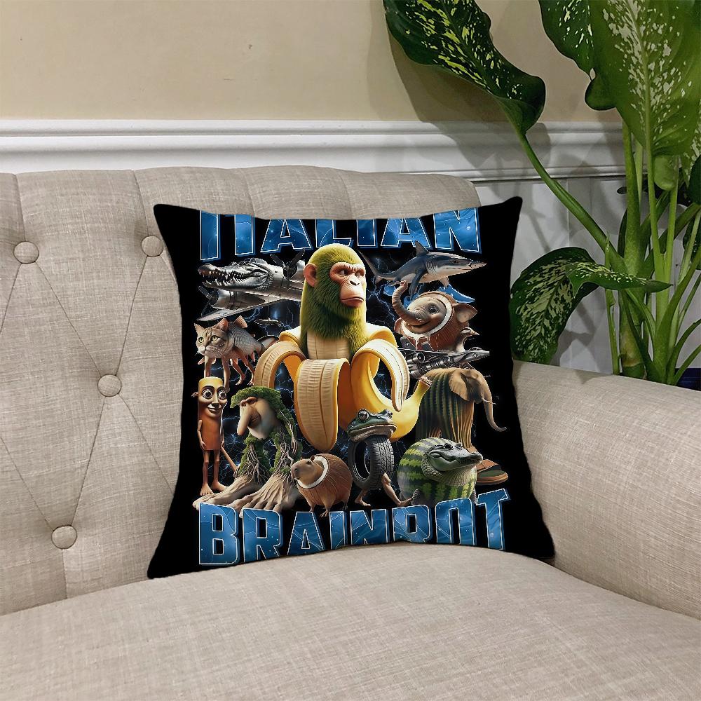 ITALlAN Brainrot Creative Animal Cushion Cover Square Sofa Cushion Cover Casual Skin-Friendly Comfortable Pillow Cover
