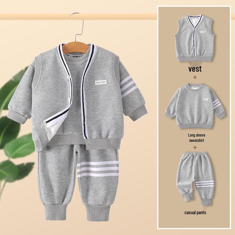 Boys' Spring & Fall Long-Sleeve Three-Piece Sportswear Set for Infants & Toddlers