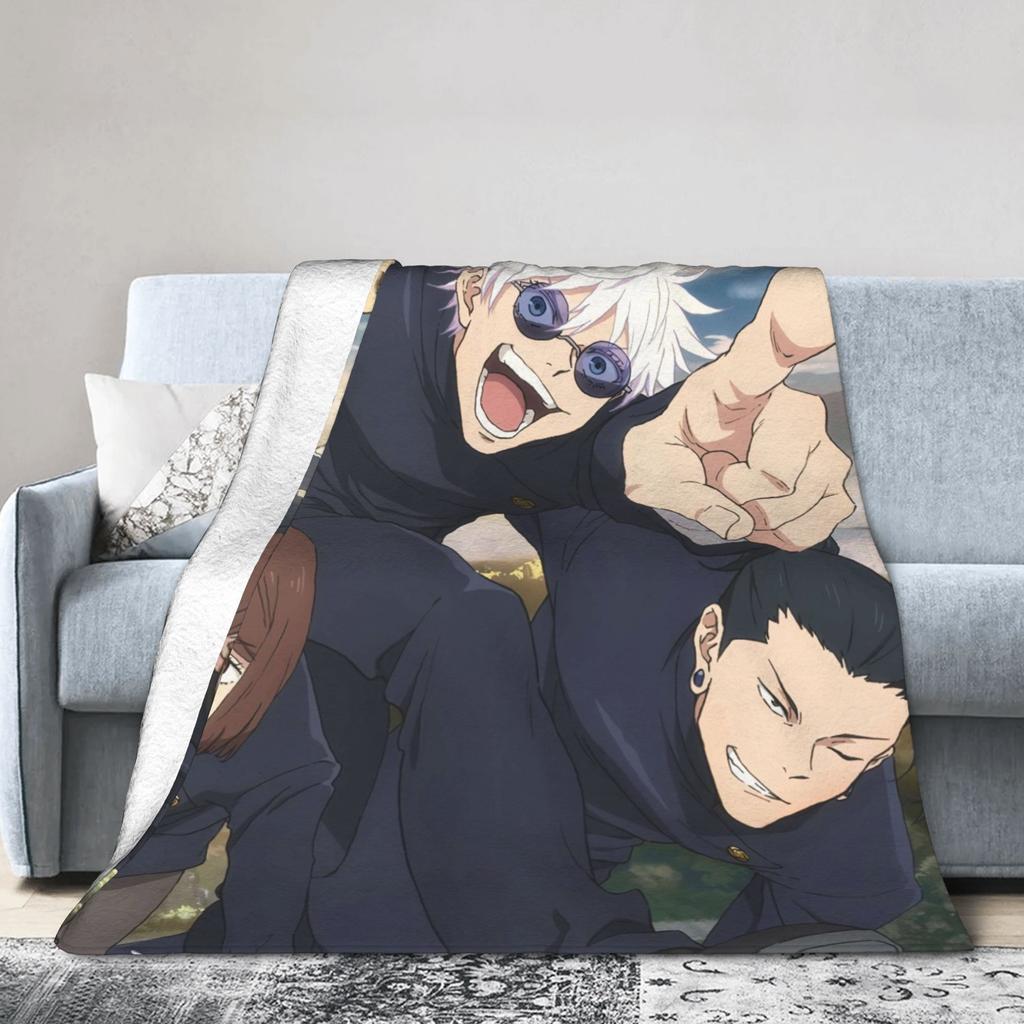 Super Soft BlanketKids Travel Gojo Satoru Jujutsu Kaisen Throw Blanket Flannel Bedspread For Couch Chair Sofa Bed Cover