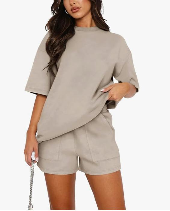 Fashion Summer Solid Casual Suit Elegant Casual O Neck Short Sleeve Short Pants Set Of 2 Pieces Holiday Womens Clothing