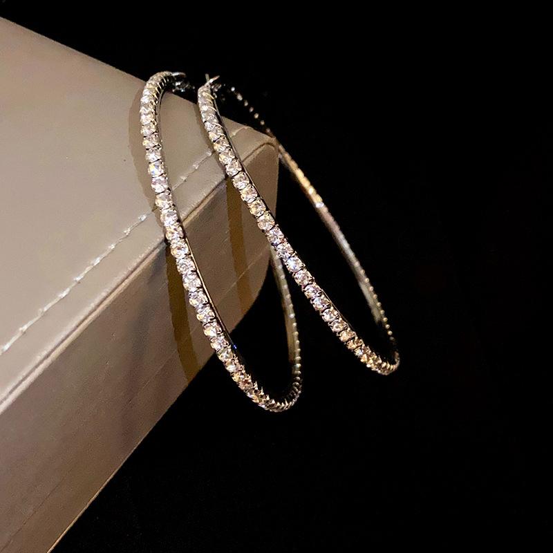 Silver Needle Diamond Round Earrings Exaggerated High-end Design Ins Earrings Niche Light Luxury Temperament New Earrings Women