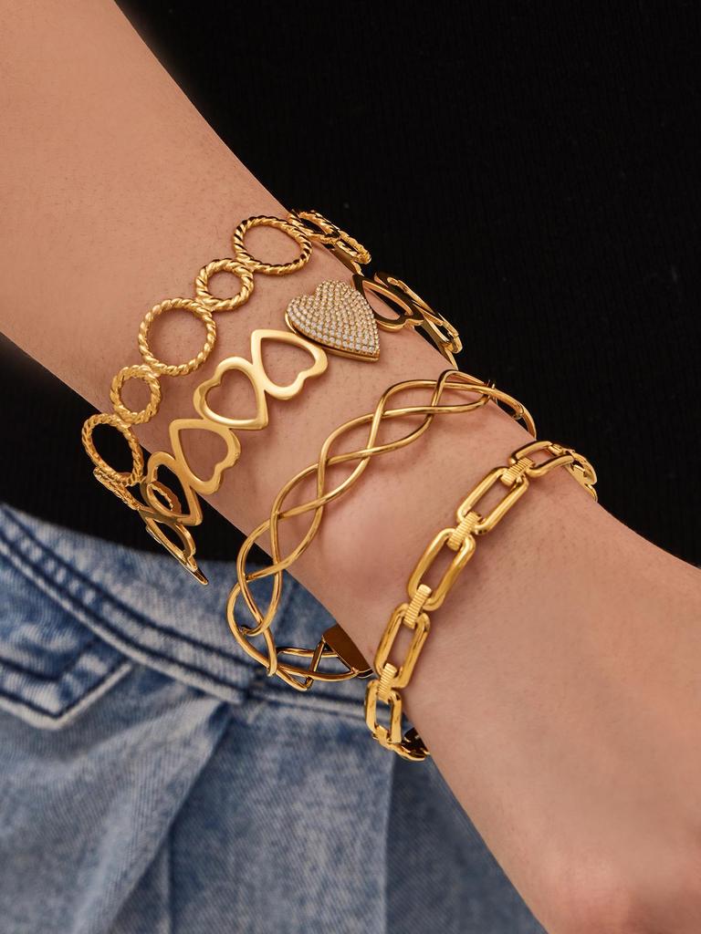 Stylish Stainless Steel Bracelet with Enamel Design and Zirconium Accent