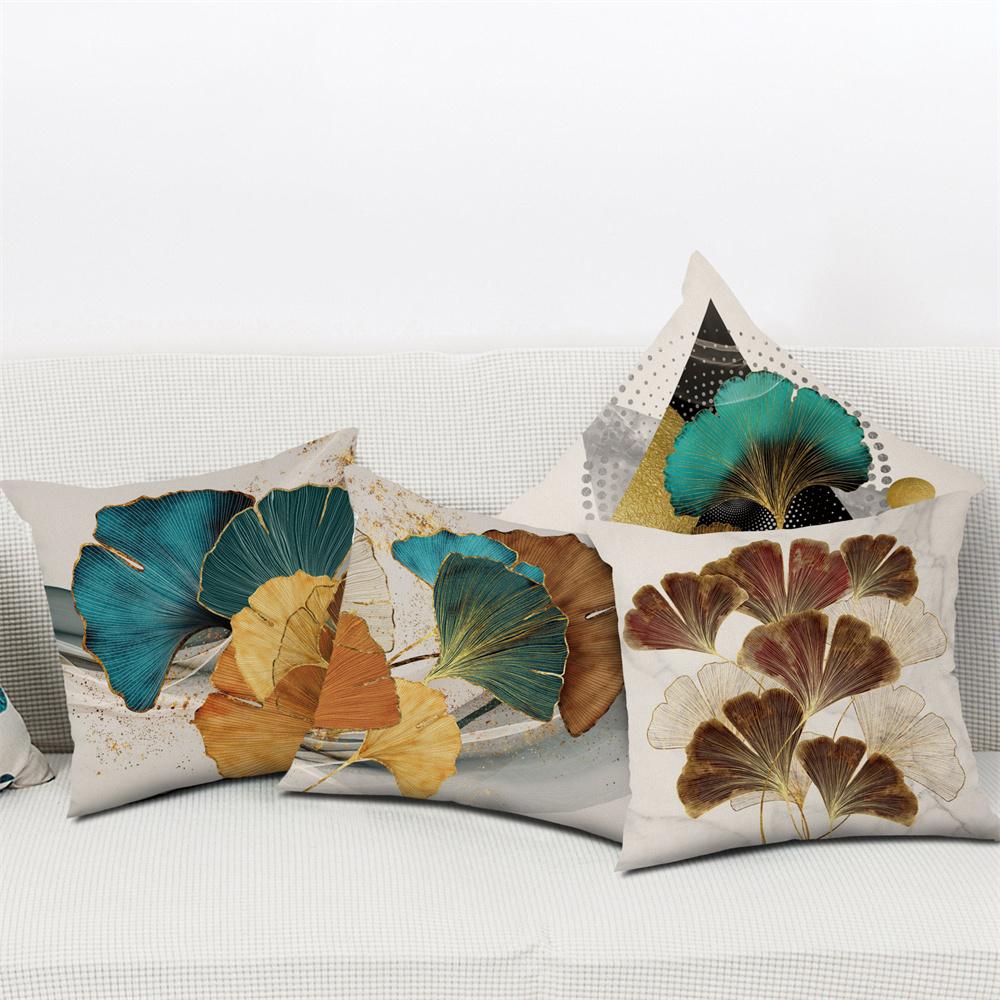 Gold Green Printed Pillowcase Car Sofa Home Decor Modern  Ginkgo Leaf  Decorative Cushion Cover