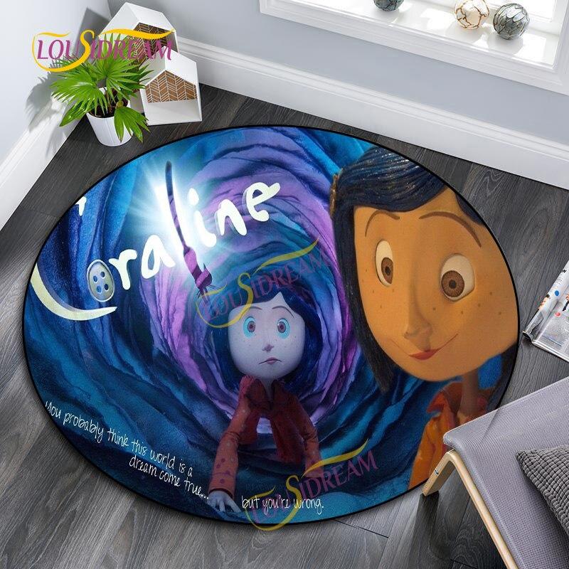 Coraline Cartoon Round Carpet Living Room Decorative carpetOffice Computer Chair Area Floor Mat Children Plush Play Mat