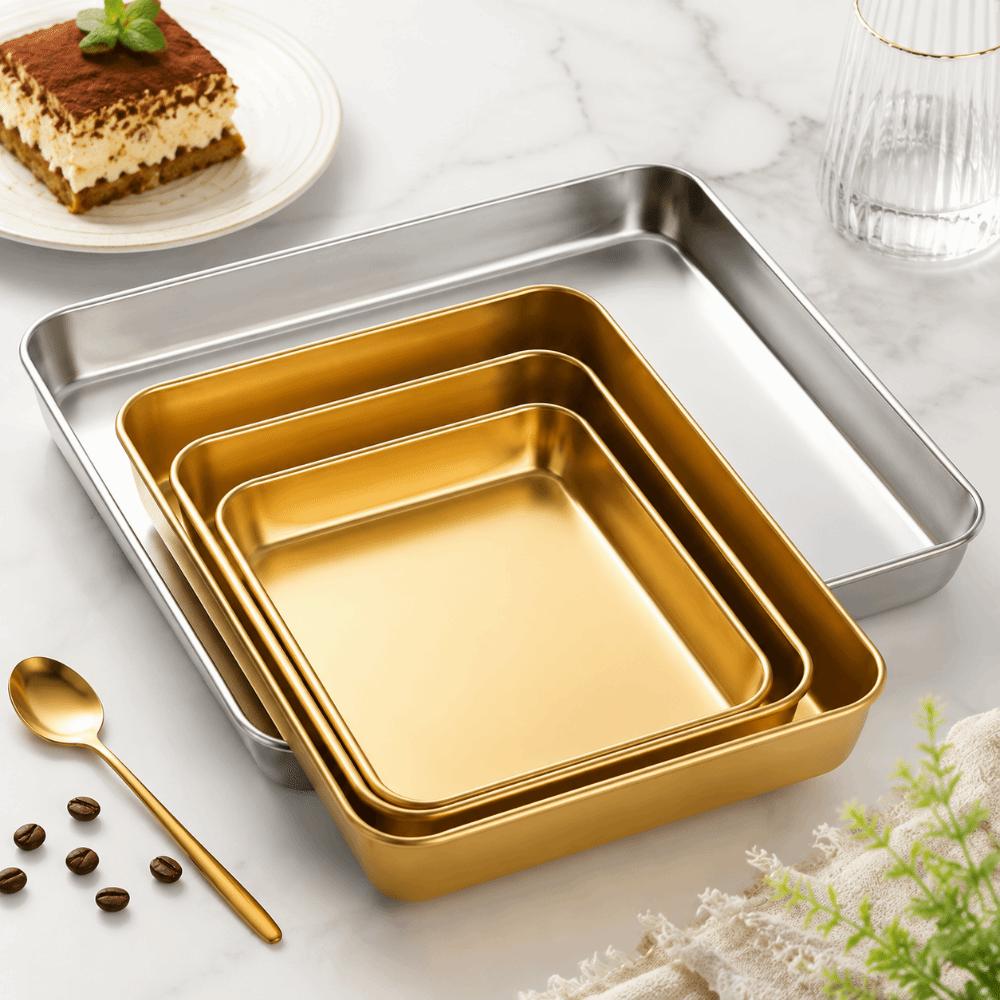 Stainless Steel Cake Tray Gold Silver Storage Tray Versatile Multi-sizes Tray For Refrigerators