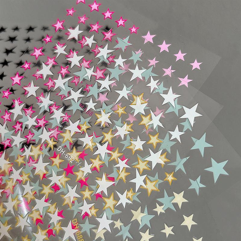 Simple Laser Silver Star Nail Art Stickers Holographic Colorful Self-Adhesive Star Decal Diy Manicure Star Slider