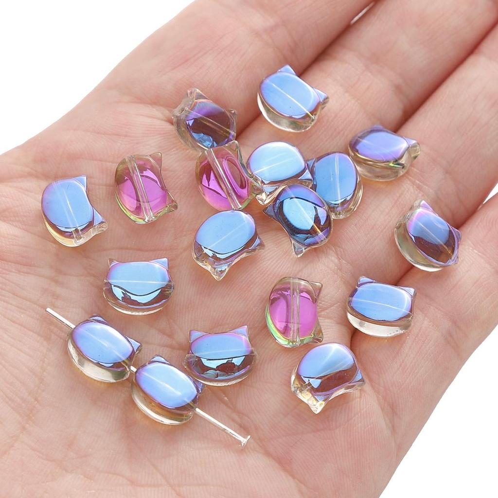 10Pcs Special Shiny Colors Crystal Glass Cute Cat Head Shape Charm Beads for Necklace Bracelet Earring DIY Jewelry Making