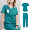 Women Nurse Uniform Two-piece Set Summer Elastic Quick-drying Thin Section V-neck Short-sleeved + Straight Trousers Hand-washing Clothes