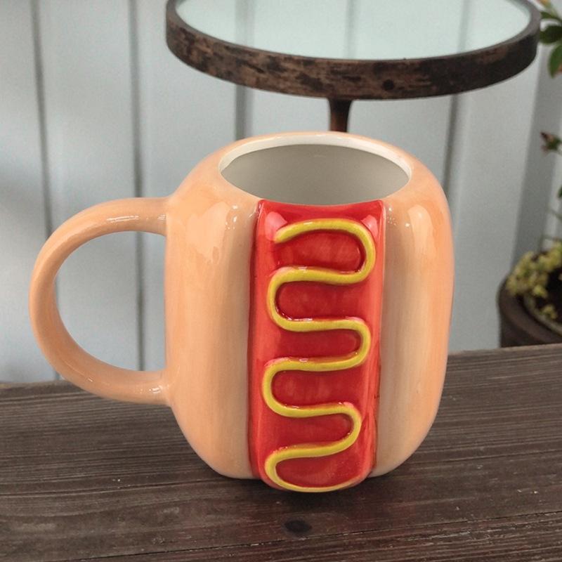 Baifenbai Home Furnishing Girls Cute Ceramic Hot Dog Mug Ins Wind Coffee Cup High Value Birthday Gift