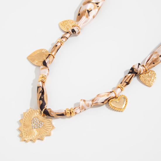 Silk Scarf Necklace, with Gold Chain And Sunflower Heart Pendant, Retro Style Alloy Charms Choker for Women