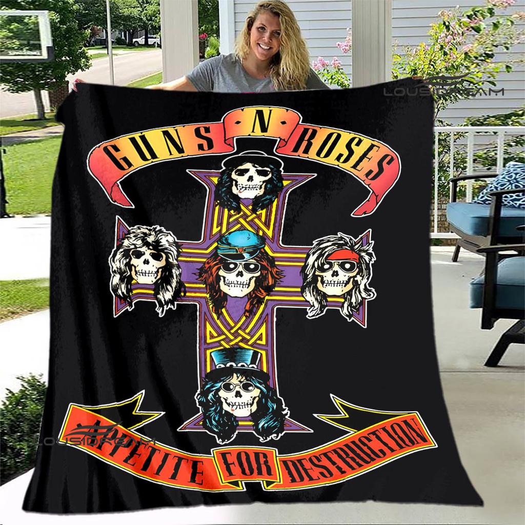 Guns n'roses band retro print blanket Flannel Soft Comfort Blanket Home Travel Blanket Kids Warm Blanket birthday gift