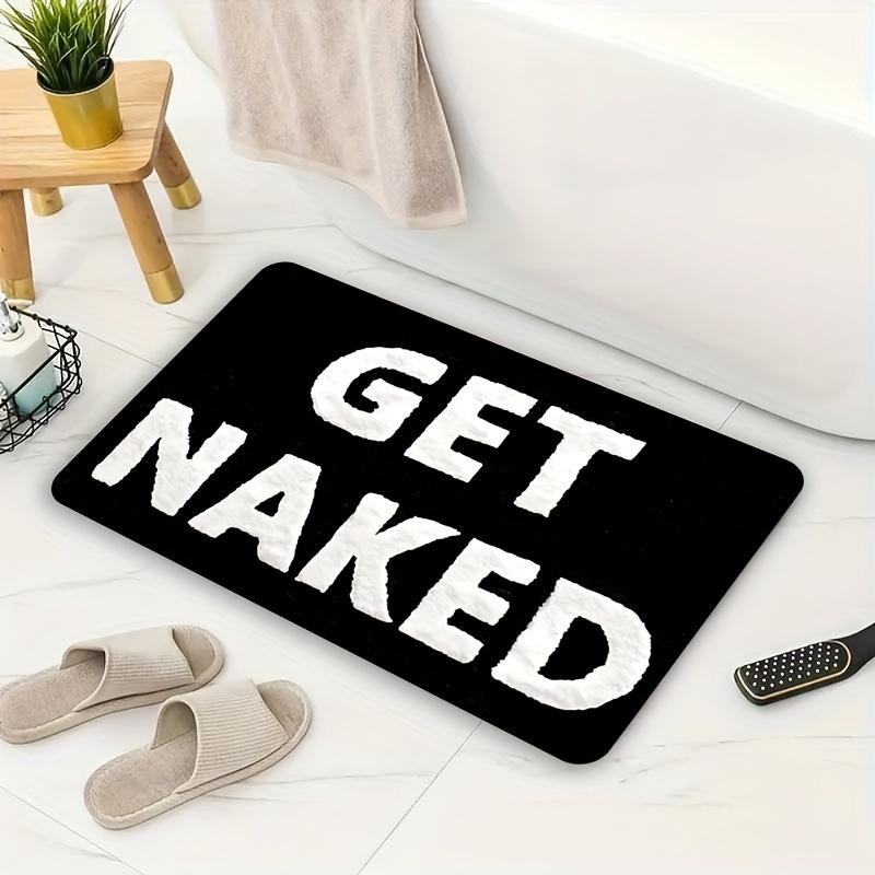 Soft Bath Mat – Cute Black & White Lettered Bathroom Rug, Fun and Adorable for Apartment Decor, Nude Color with White Alphabet