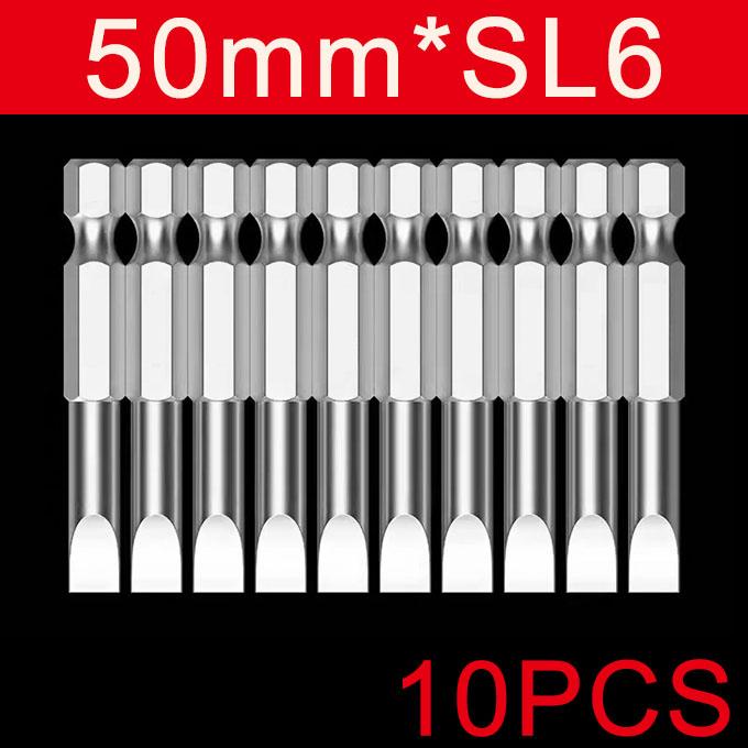 6/10Pcs 50mm 2.0-6.0mm Flat Head Slotted Tip Screwdrivers Bits S2 Alloy 1/4" Magnetic Hand Tools Screwdriver Drill Bit