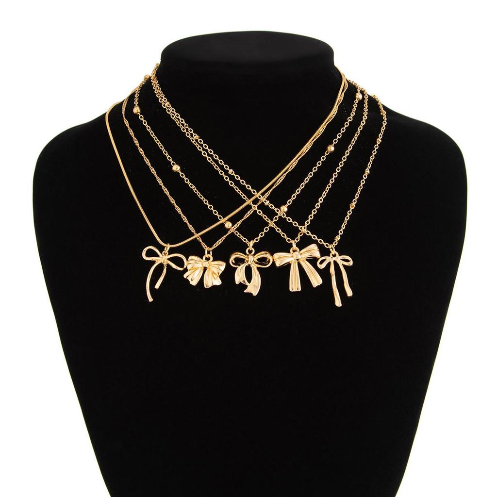 Trendy Metal Bowknot Heart Layered Clavicle Necklace