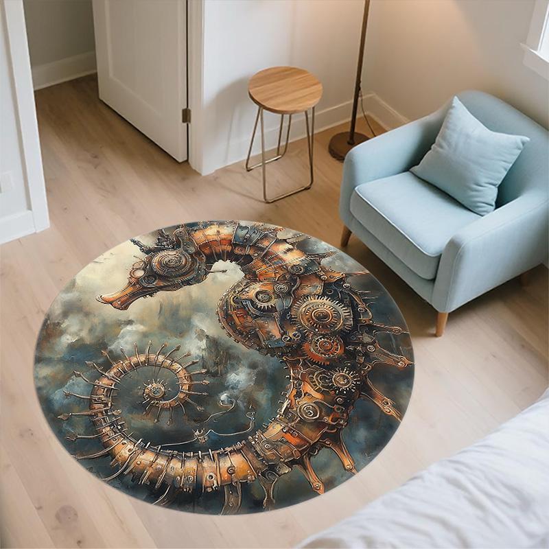 Seahorse,Round Area Rug,Carpet Rug for Living Room Bedroom Sofa Playroom Decor,Non-slip Floor Mat