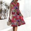 Plus Size V Neck Sleeveless Dress Chinese Ink Lotus Print For Garden Sightseeing Trip