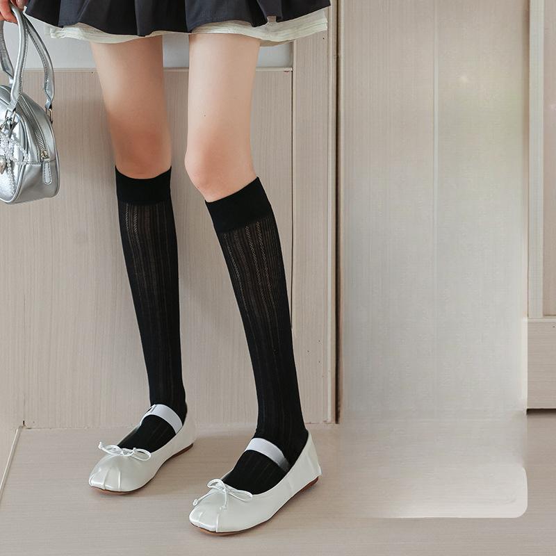 Damen Sommer Dünne Mid-Calf Mesh Atmungsaktiv und Geruchsresistent Lange Socken Lolita Wade Baumwollsocken Ballett-Stil Frotteesocken