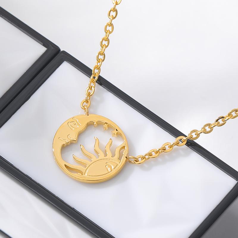 Moon Sun Pendant Necklaces For Women Minimalist Coin Stainless Steel Gold Choker Charm Necklace Vintage Jewelry BFF