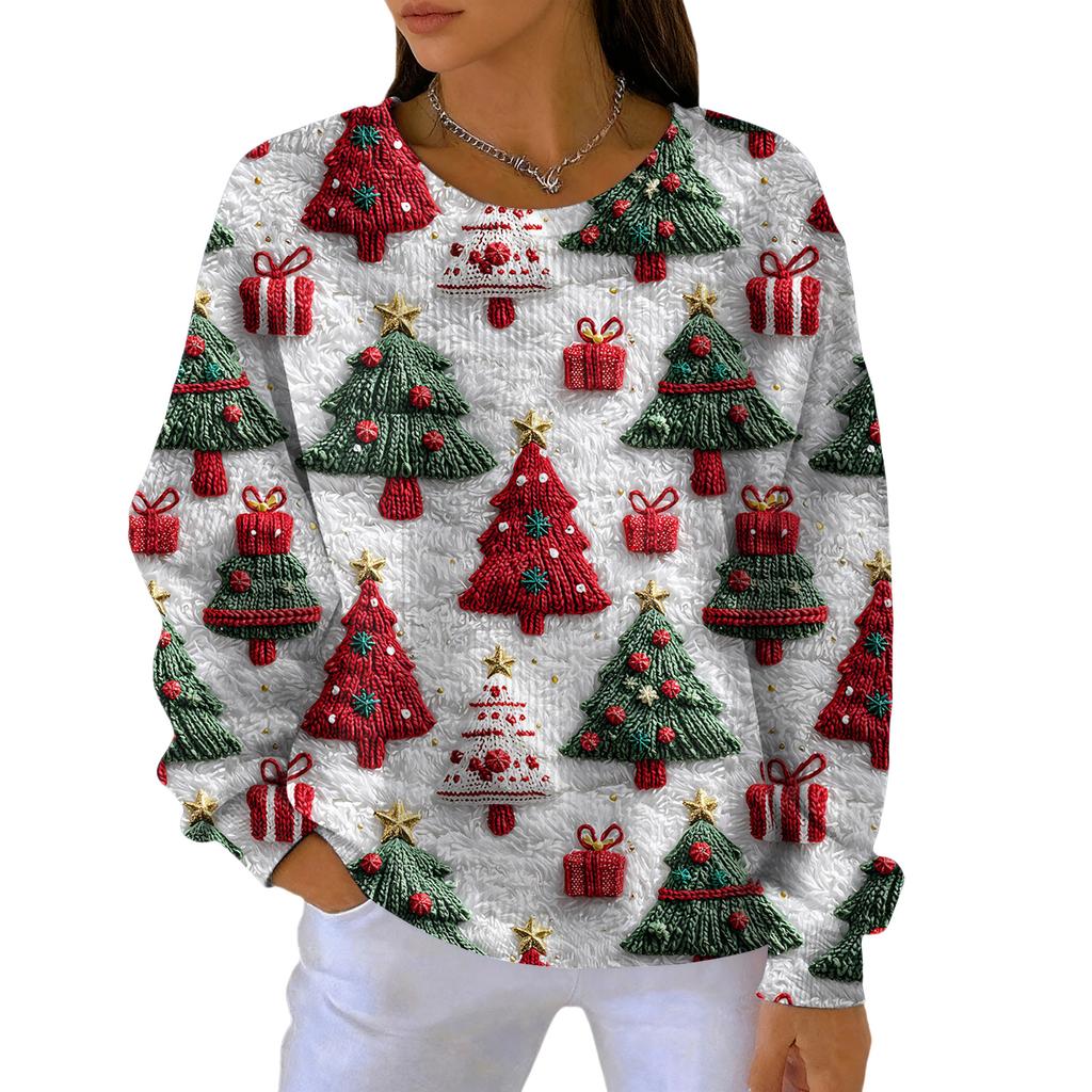 Modă Femei Casual Gradient Imprimeu Crăciun Pulover Sport Top cu Mânecă Lungă