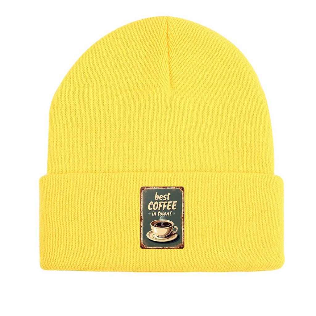 COFFEE Series Print Knitted Cap Beanie, Slouchy Leisure Knit Hat Beanie