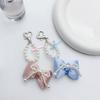 Sweet Cute Pearl Beaded Bowknot Keychain Pendant Lovely Hanging Decorations Keyring Charm for Purse Bag Backpack