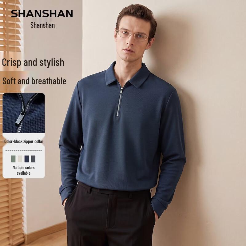 SHANSHAN Men's Business Casual Long Sleeve Polo Shirt