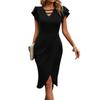 Summer Women Dress Casual Ladies Skirt Summer Ruffle Sleeve Pure Color Dress