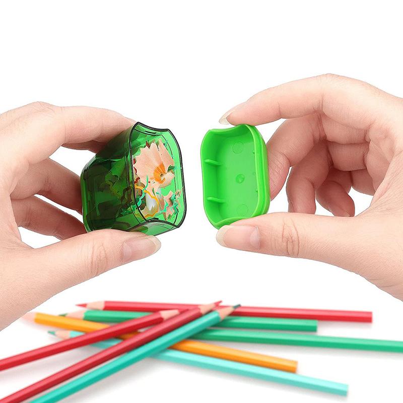 4Pcs Dual-Hole Pencil Sharpeners With Lid And Shavings Container Portable Manual Sharpener Set For Colored Pencils