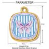 1 Stück 304 Edelstahl Charms 18K Vergoldet Mehrfarbig Bedruckt Quadratisch Vogel Mond Schmetterling Anhänger Für DIY Halskettenherstellung