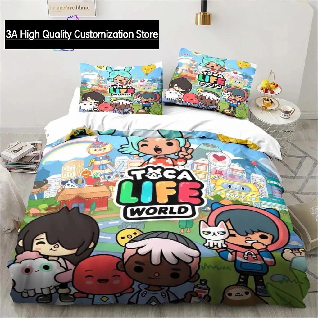 T-Toca Box Life World Cartoon Bedding Set Single Twin Full Queen King Size Bed Set Adult Boys Bedroom Bedding Gift