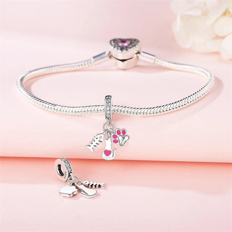 Copper Metal Cat Claw Fish Bone Footprints Charm Bead Component Compatible With High Quality Fine Bracelet High Quality Fine Jewelry Bead Components