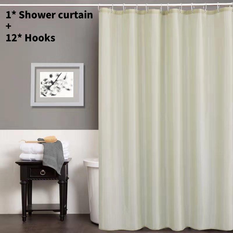 Waterproof Solid Color Polyester Shower Curtain Hooks Set For Decor Bathroom