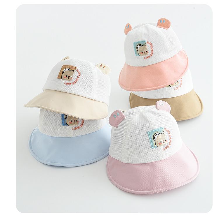 Adorable Cartoon Baby Mesh Sun Hat - Breathable, Windproof, Outdoor Bucket Design
