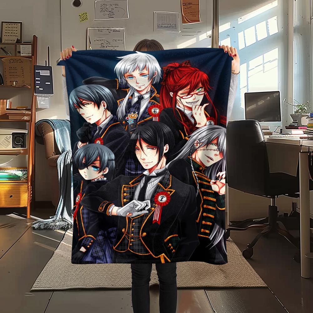 1PC Black Butler Print Flannel Blanket, High Quality All Seasons, Home Decor, Warmth and Comfort, Perfect for Christmas Gifts