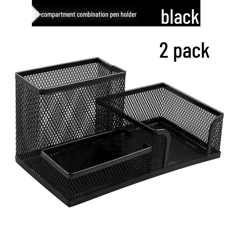 Creative Three-Compartment Metal Office Pen Holder