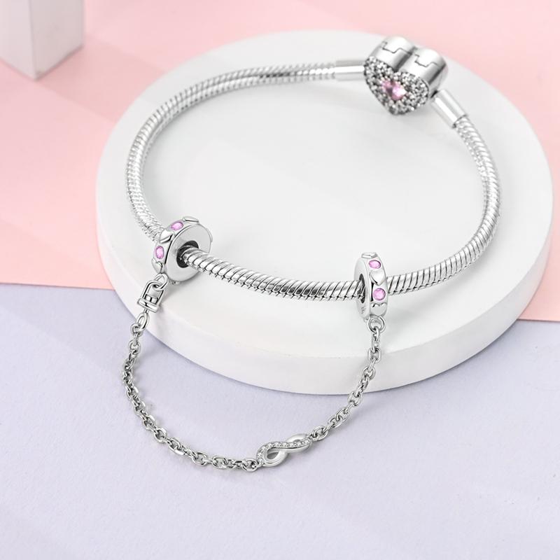 New Copper Flower Heart Bird Leaves Star Safety Chain Beads Bead Fit Bracelet Snake Chain Charms Beaded Women Gift