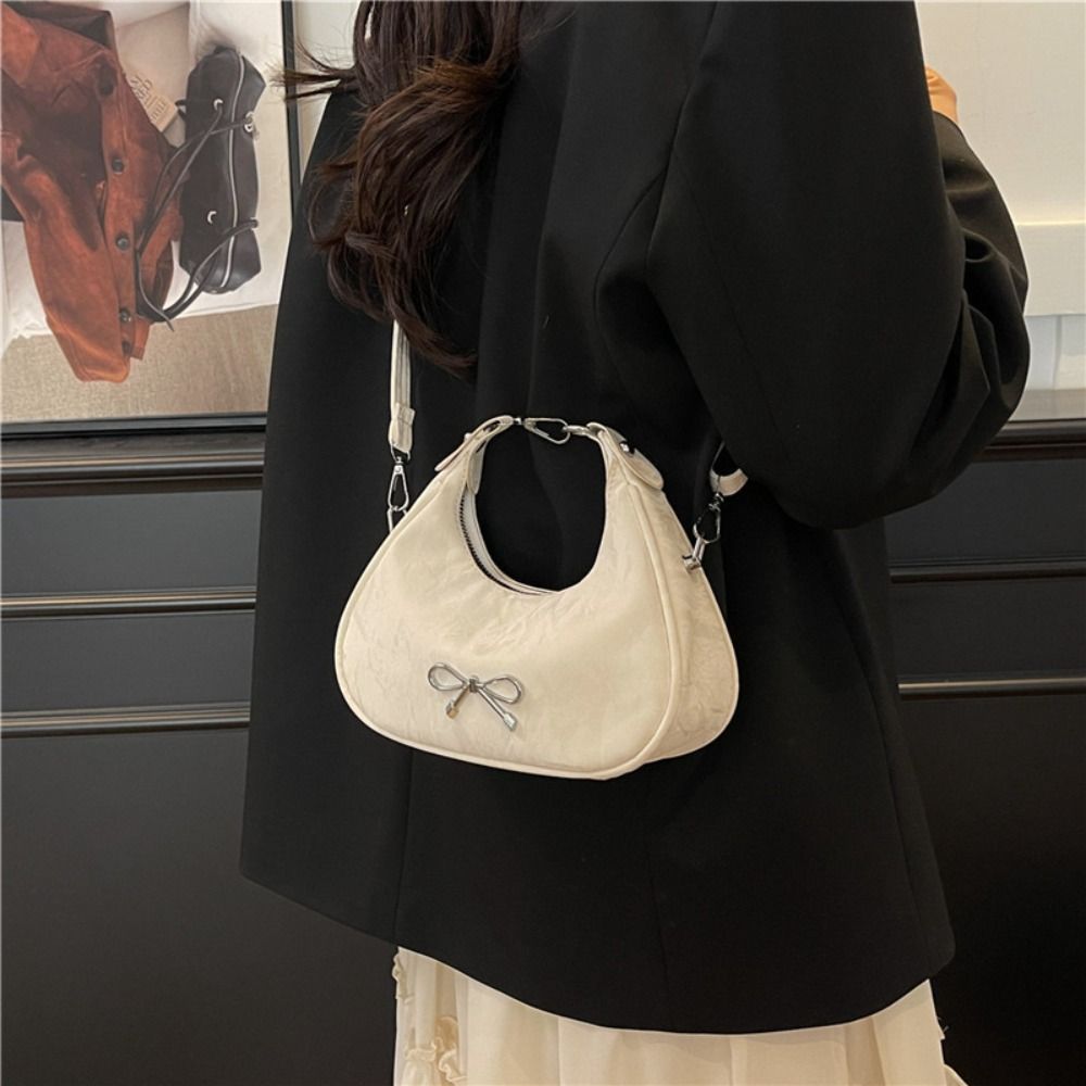 Large Capacity PU Hobo Bag Korean Style French Style Handbag Elegant Bow Shoulder Bag  Girls/Female