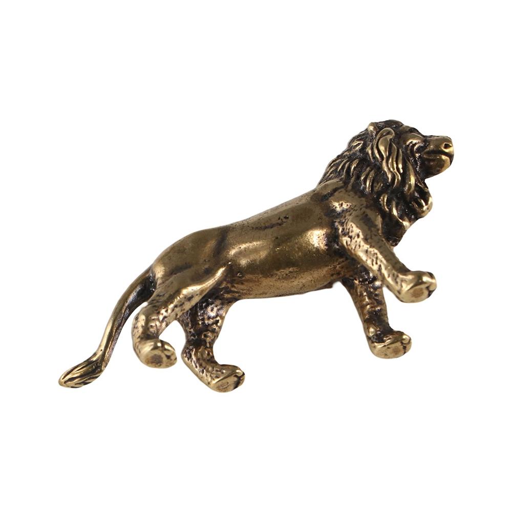 Retro Brass Lion King Figurines Copper Mini Lion Sculpture Animal Statue Lion Statue  Car Ornament