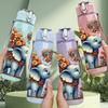 1PC Elephant Floral Art 750ml Color Plastic Sports Water Bottle Leakproof Flip Straw Lid Suitable for Sports Office Home Use
