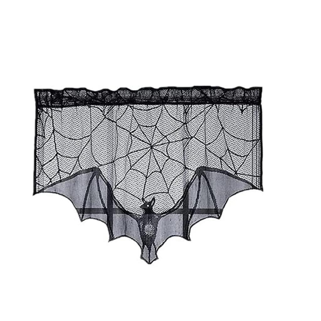 Table Runner Spiders Web Lace Tablecloth Fireplaces Curtain Compatible for Halloween Party Decoration Horror House Props