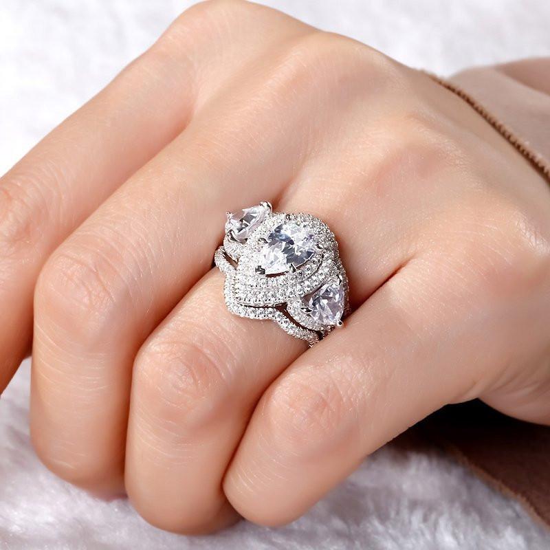 Sterling  Cubic Zirconia 3Pcs Set Rings Women for Wedding Engagement Party Luxury Trendy  Female Jewelry
