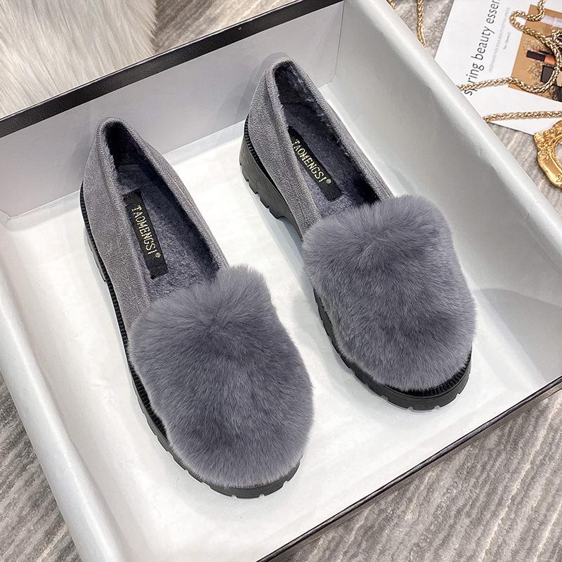 

T40 Теплые тапочки Дуду 2025 Новые тапочки Мао Мао на толстой подошве из кроличьего меха, женские хлопковые тапочки на один шаг 43 серый