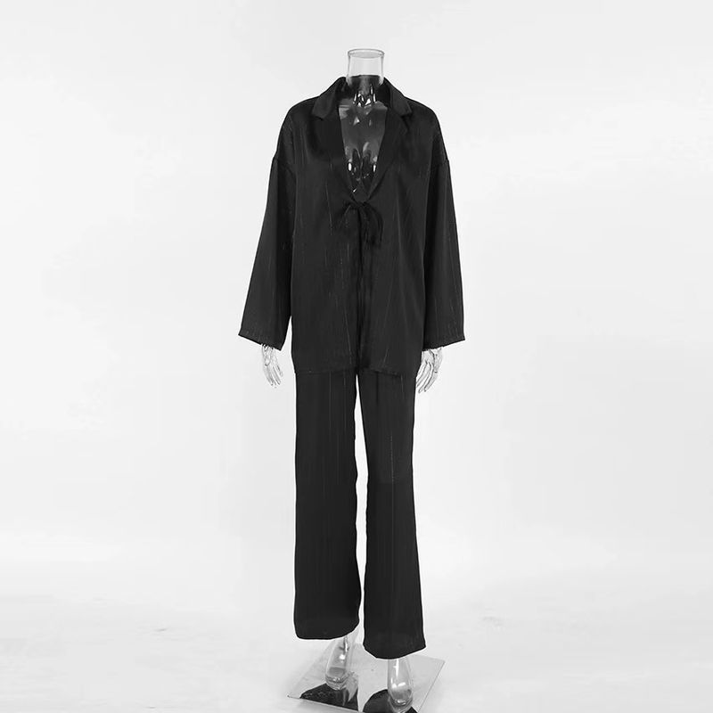 Fashion Loose Bronzing Shoelace Top and Trousers Suit Loose Lace up Top and Pants Set