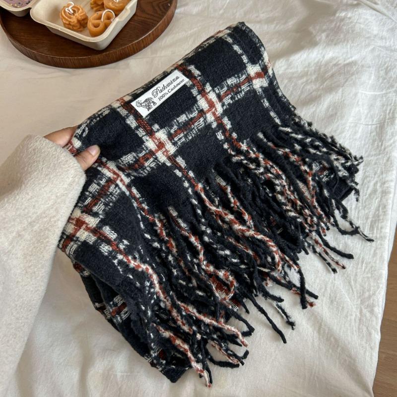Autumn and winter new Maillard imitation cashmere plaid scarf women's winter senior sense versatile shawl thickened warm scarf