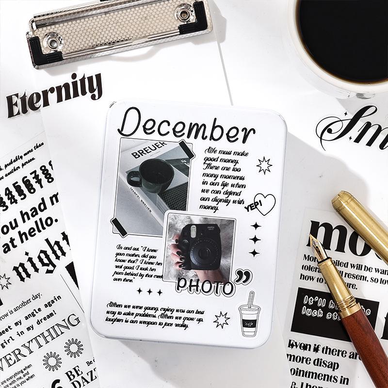 Yuezhen Creative English Imprint Die-Cut PET Journal Stickers