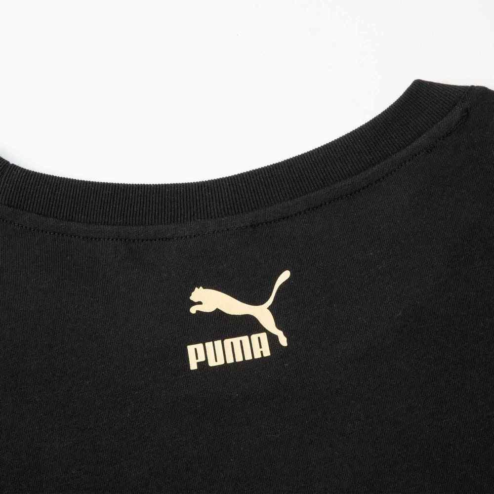PUMA Casual Letter Print Crew Neck Short Sleeve T-Shirt With Drop Shoulder Men Tops Black 625824-01