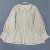 Johnature Autumn Round Neck Single Button Loose Long Sleeve Shirt Solid Color Pleated Casual Shirt For Women