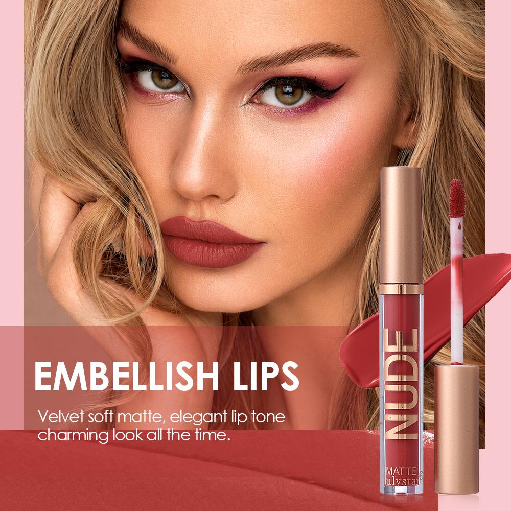 JULYSTAR 10pcs NUDE Matte Liquid Lipstick Set, Long Lasting Waterproof Velvet Lip Gloss, Non-Stick Cup Smudge-Proof Lip Tint