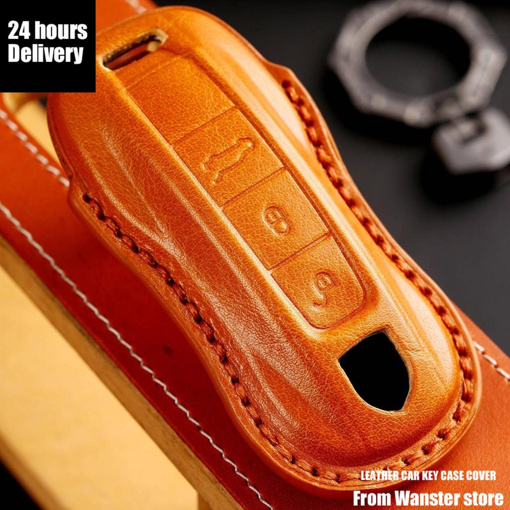 Luxury Leather Car Key Case Cover Key Fob Protective Case Holder for Porsche New Cayenne Panamera 911 992 Taycan Accessories